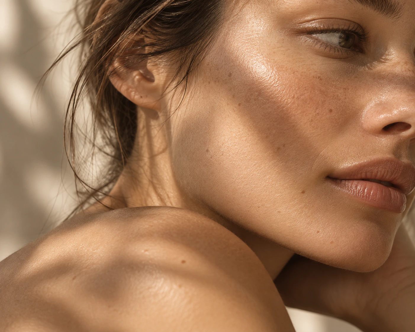 Close-up of natural skin in bright sunlight